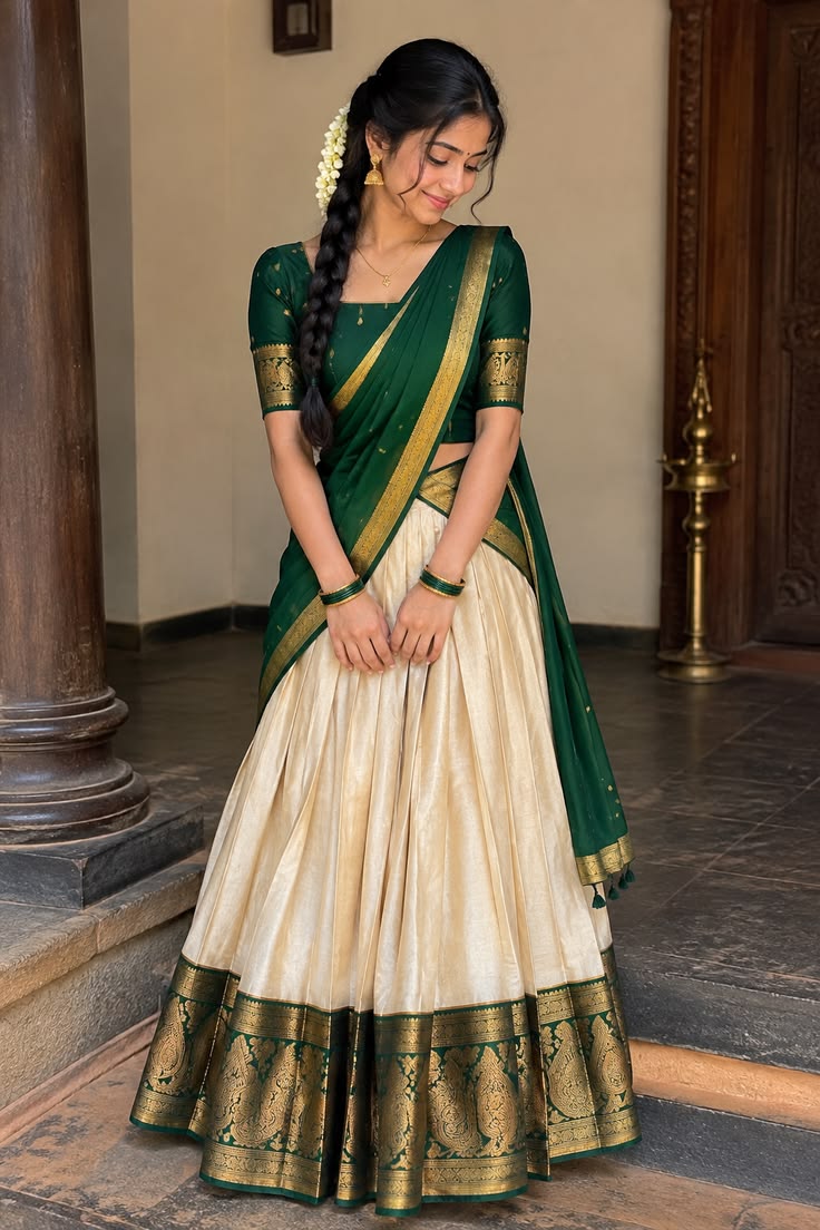 Pongal Kasavu Silk Half-Saree